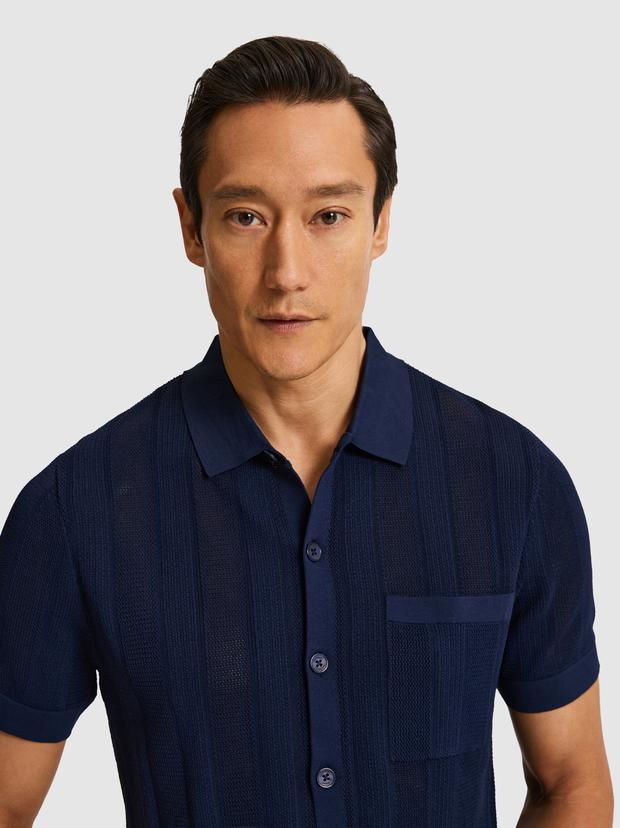 Lacivert Slim Fit Pamuk Karışımlı Triko Gömlek