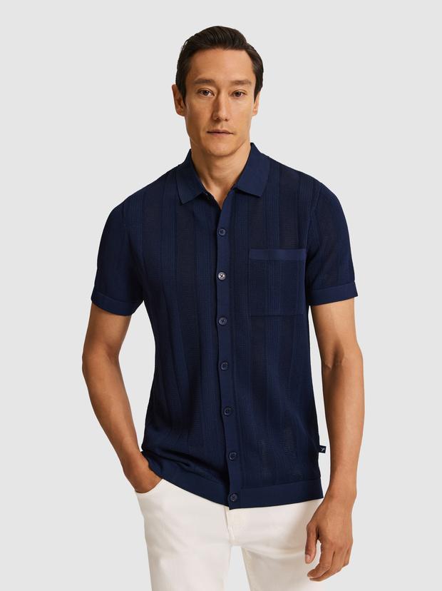 Lacivert Slim Fit Pamuk Karışımlı Triko Gömlek