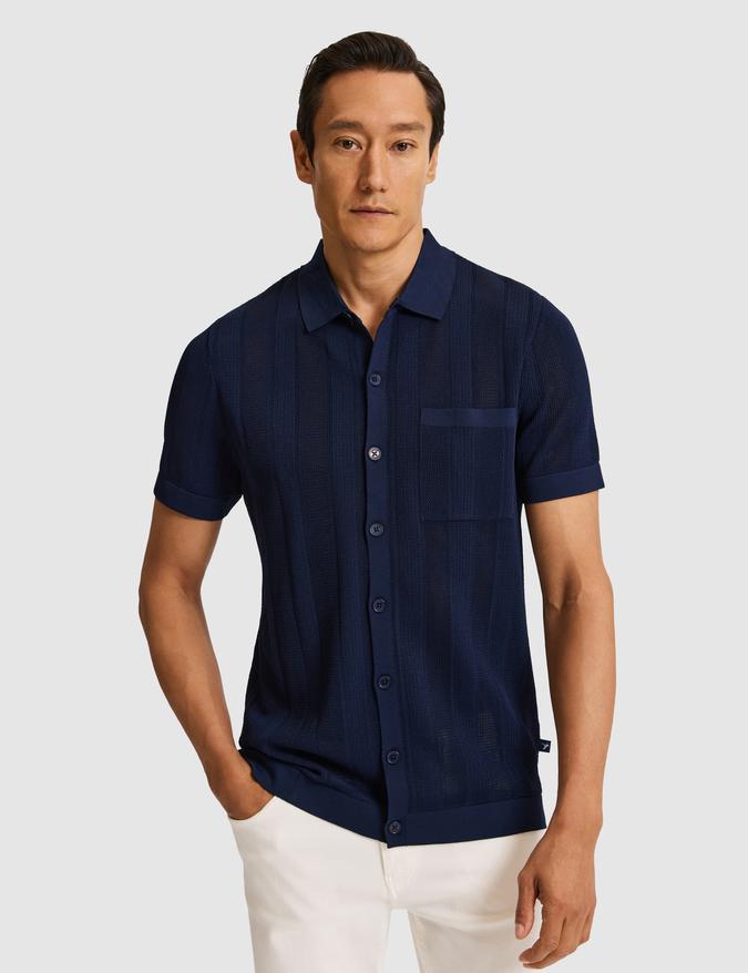 Lacivert Slim Fit Pamuk Karışımlı Triko Gömlek
