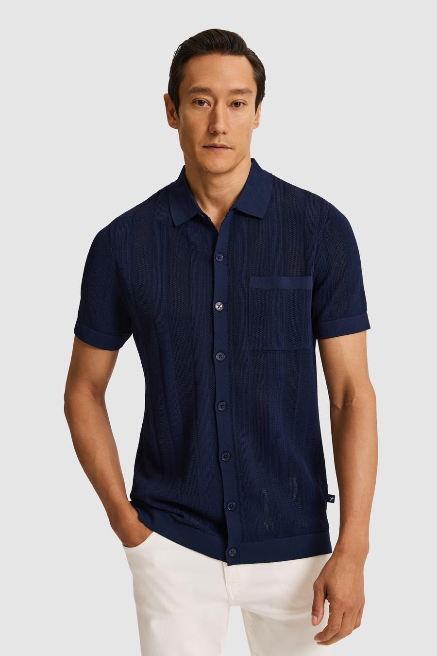 Lacivert Slim Fit Pamuk Karışımlı Triko Gömlek - 50326101010