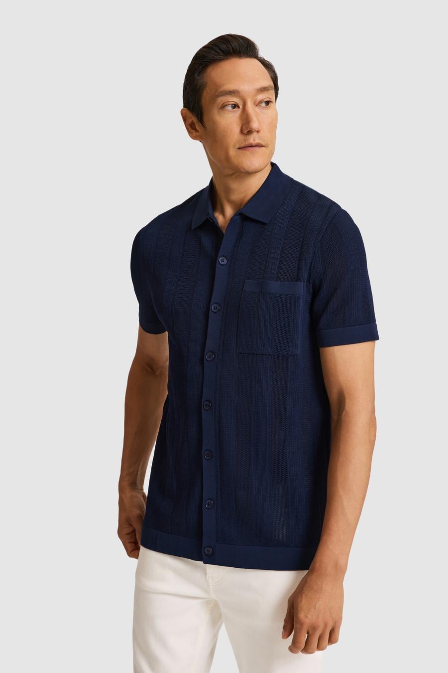 Lacivert Slim Fit Pamuk Karışımlı Triko Gömlek - 50326101010