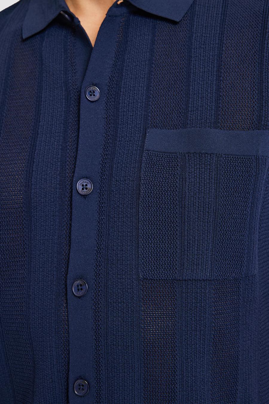 Lacivert Slim Fit Pamuk Karışımlı Triko Gömlek - 50326101010