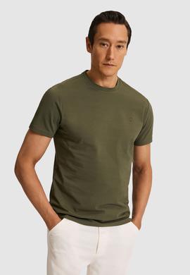 Haki Slim Fit Bisiklet Yaka Pamuk Karışımlı Basic T-shirt
