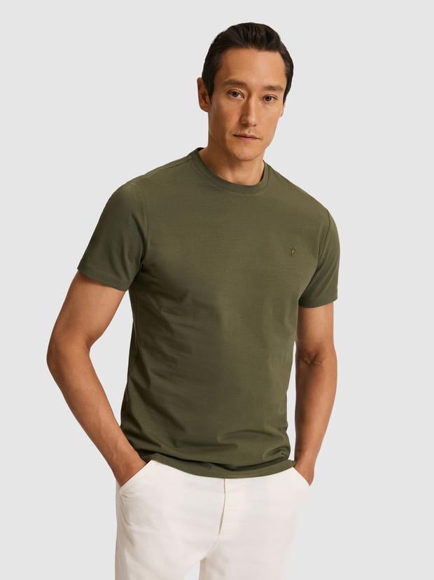Haki Slim Fit Bisiklet Yaka Pamuk Karışımlı Basic T-shirt