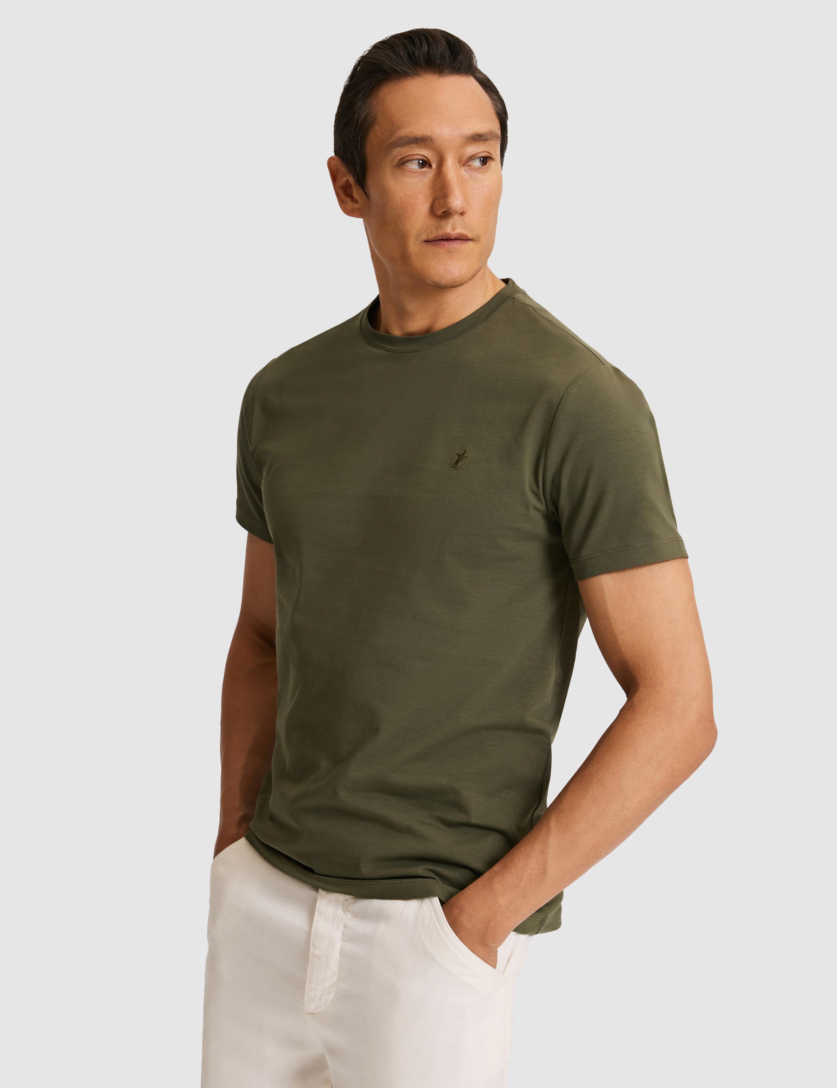 Haki Slim Fit Bisiklet Yaka Pamuk Karışımlı Basic T-shirt - 50328373023