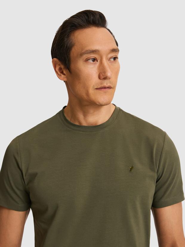 Haki Slim Fit Bisiklet Yaka Pamuk Karışımlı Basic T-shirt