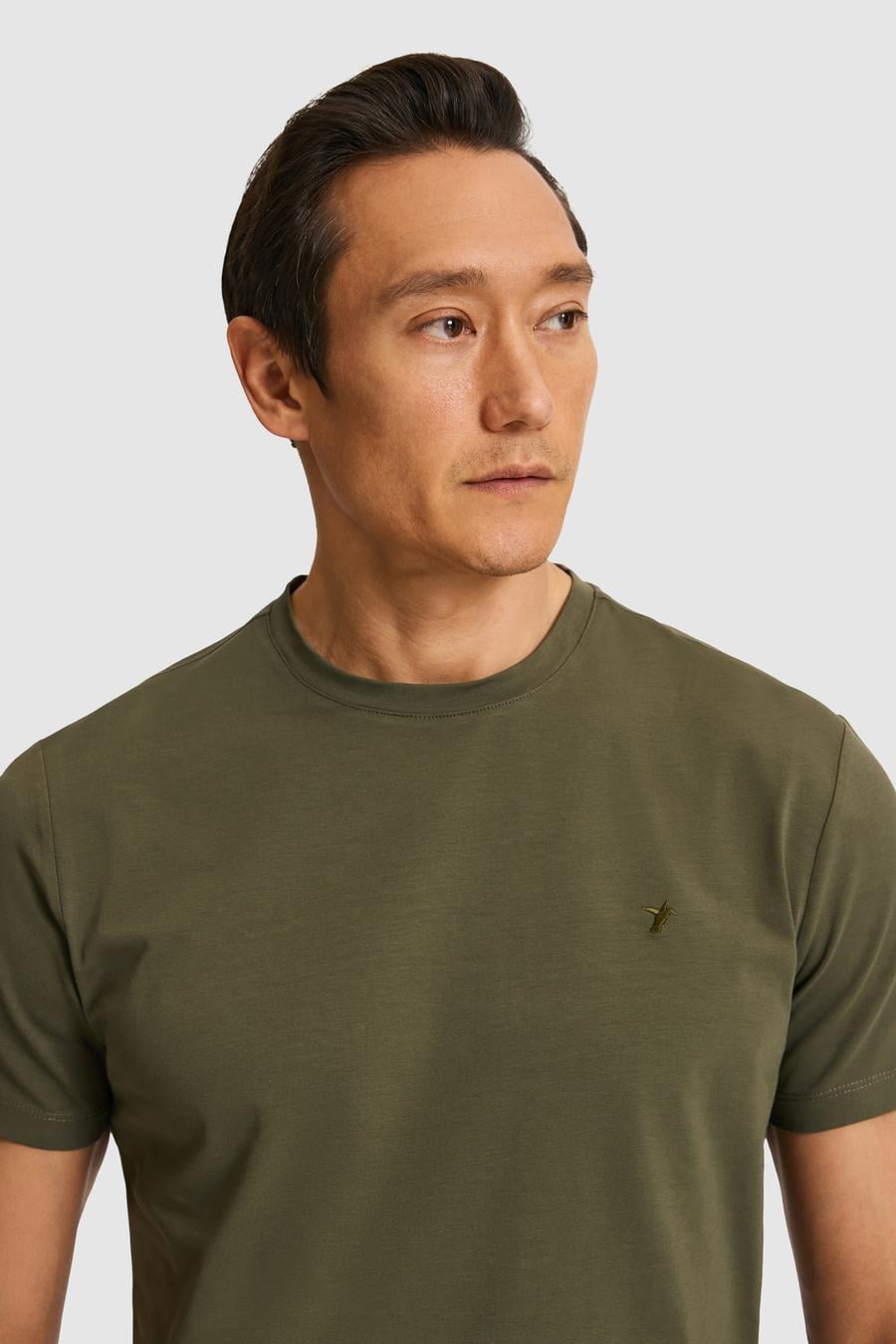 Haki Slim Fit Bisiklet Yaka Pamuk Karışımlı Basic T-shirt - 50328373023