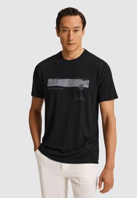 Siyah Slim Fit Modal Karışımlı Baskılı Bisiklet Yaka T-shirt
