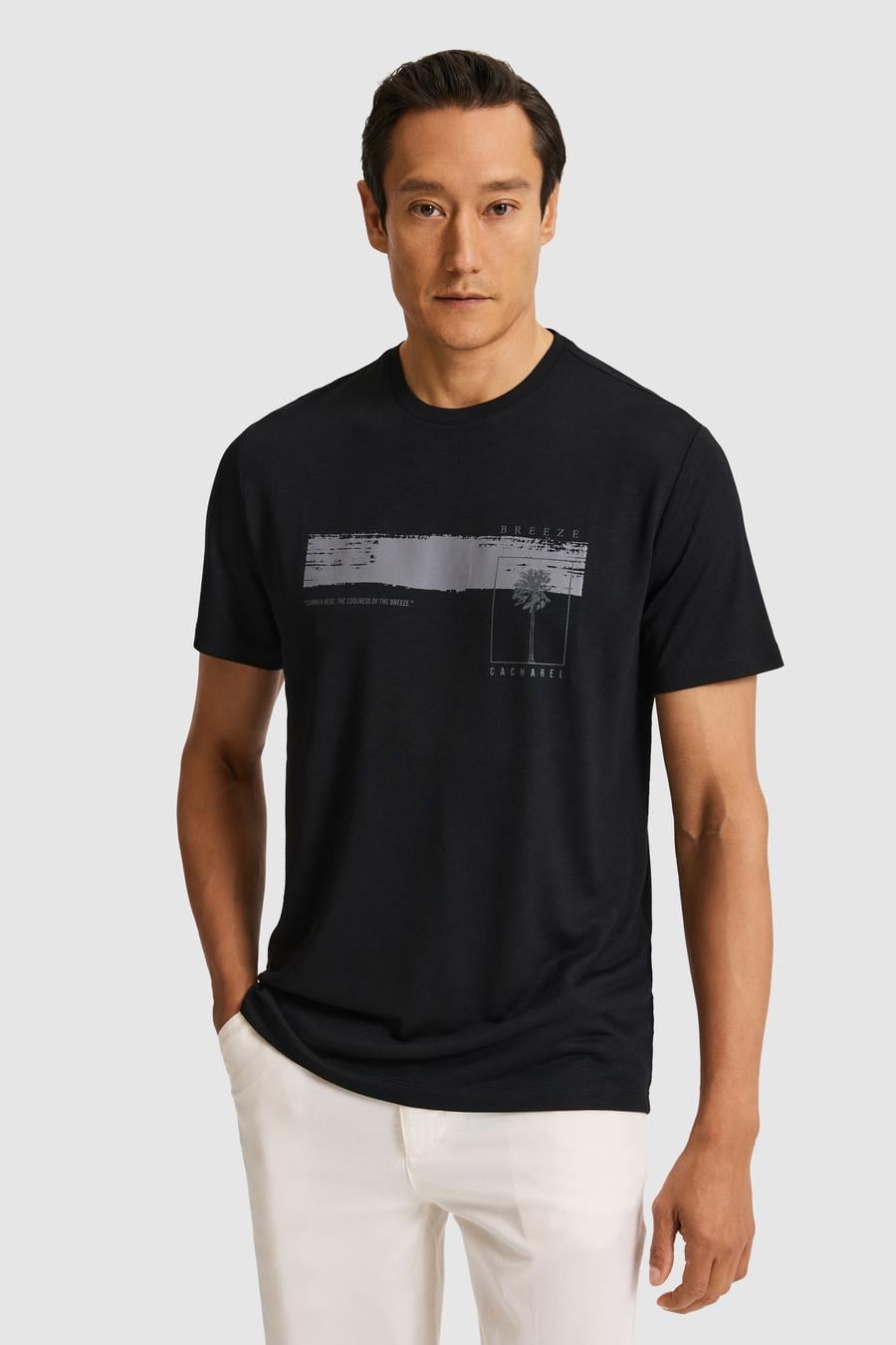 Siyah Slim Fit Modal Karışımlı Baskılı Bisiklet Yaka T-shirt - 50320551030