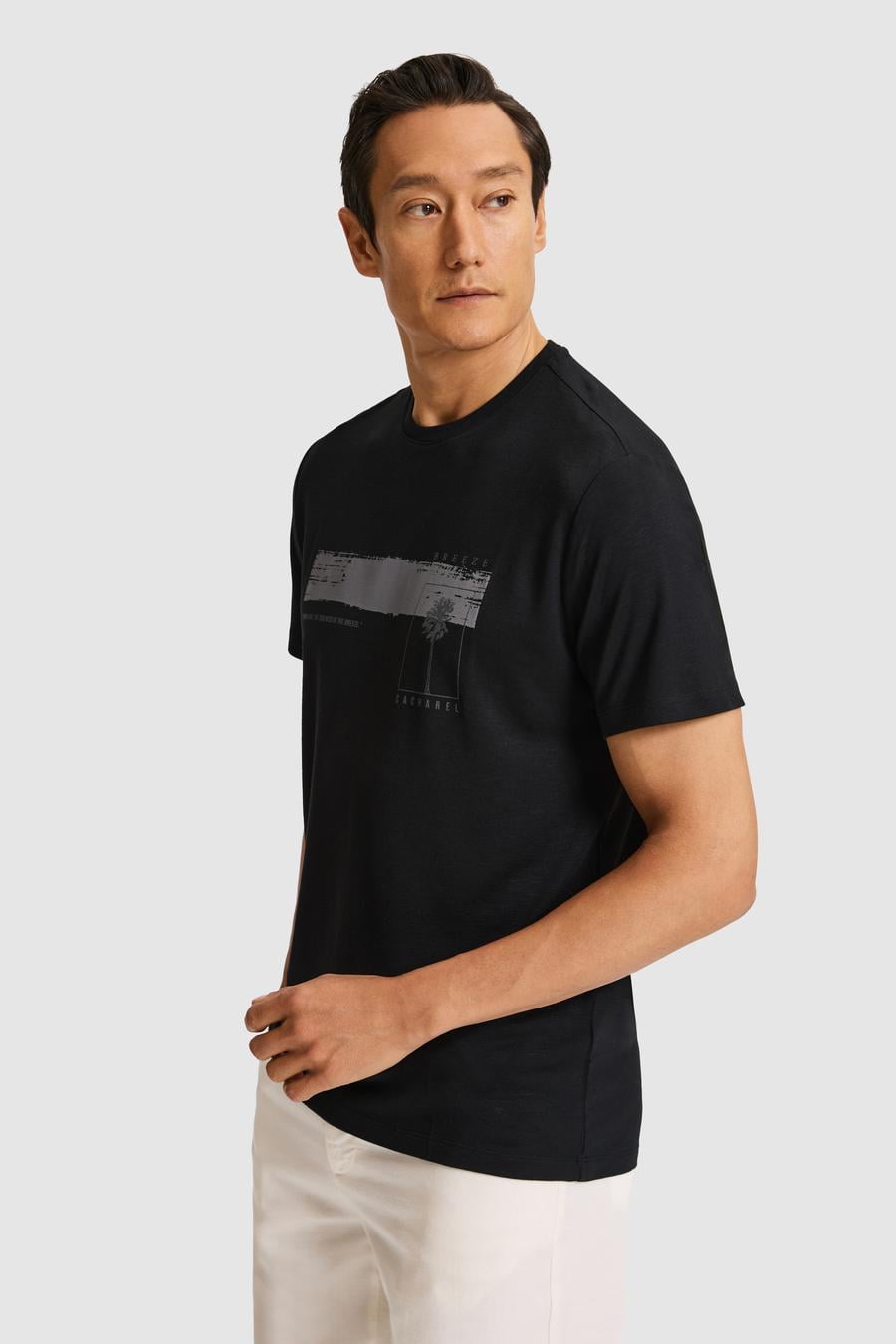 Siyah Slim Fit Modal Karışımlı Baskılı Bisiklet Yaka T-shirt - 50320551030