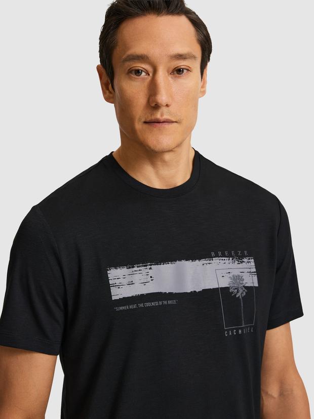 Siyah Slim Fit Modal Karışımlı Baskılı Bisiklet Yaka T-shirt