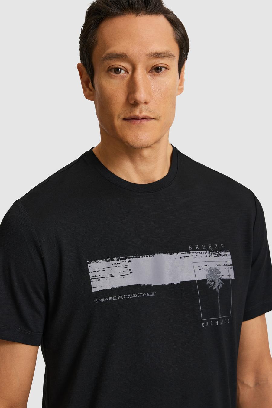 Siyah Slim Fit Modal Karışımlı Baskılı Bisiklet Yaka T-shirt - 50320551030