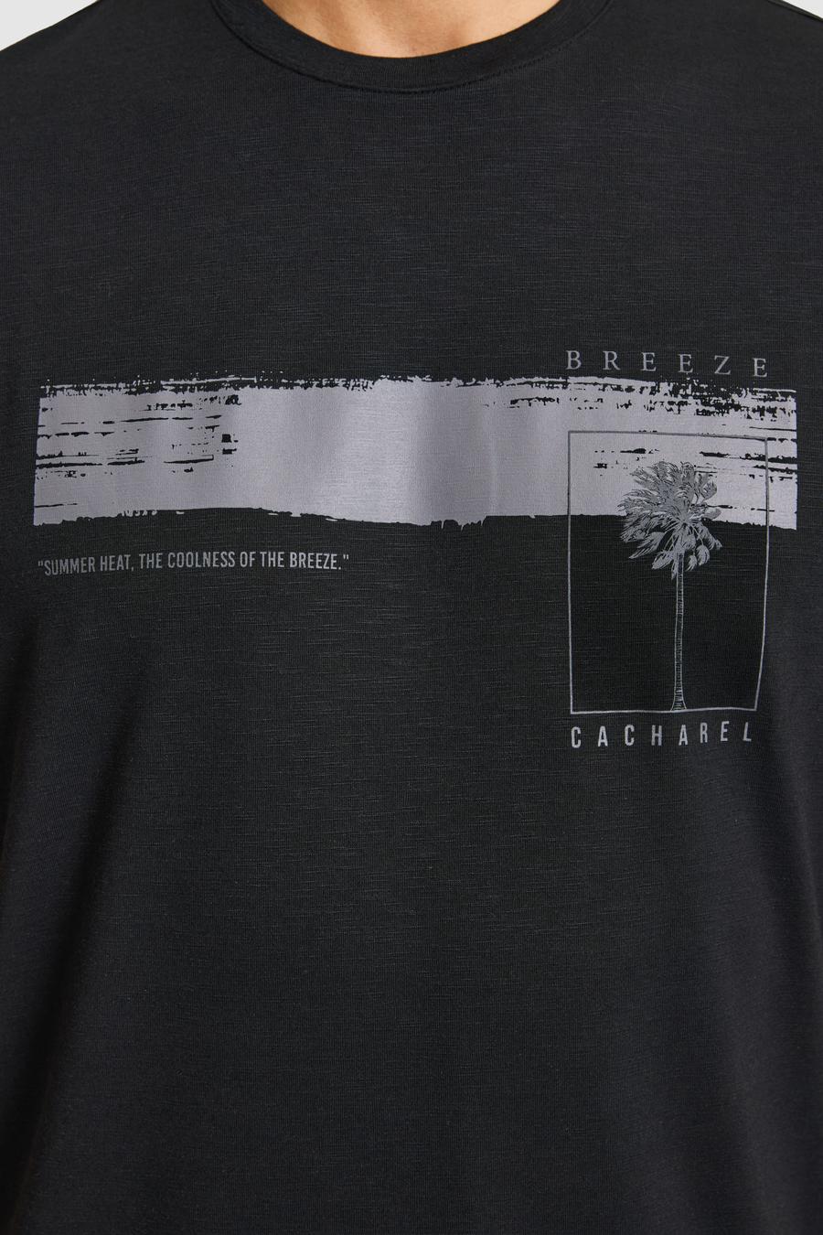Siyah Slim Fit Modal Karışımlı Baskılı Bisiklet Yaka T-shirt - 50320551030