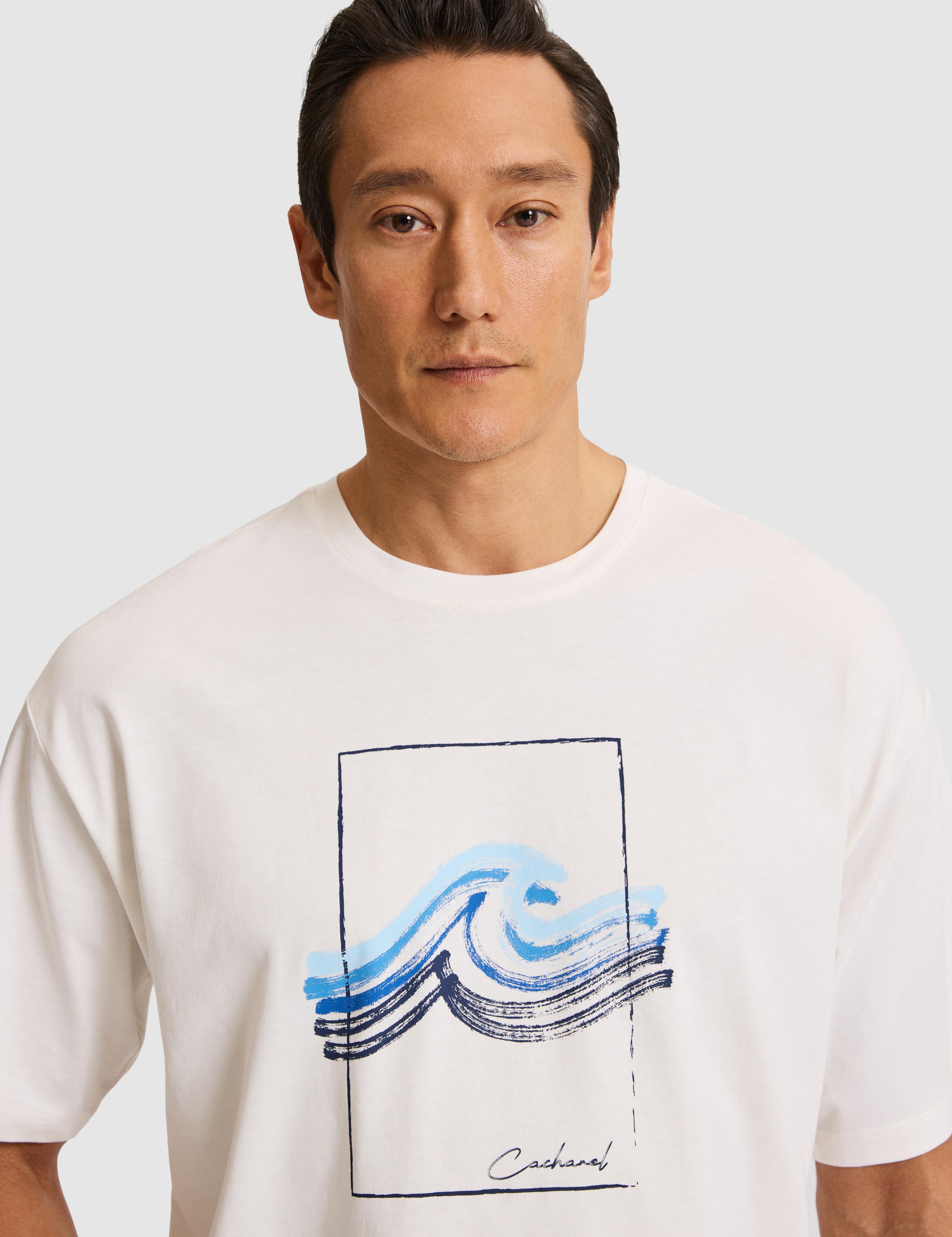 Beyaz Comfort Fit %100 Pamuk Bisiklet Yaka Desenli T-shirt - 50320563001