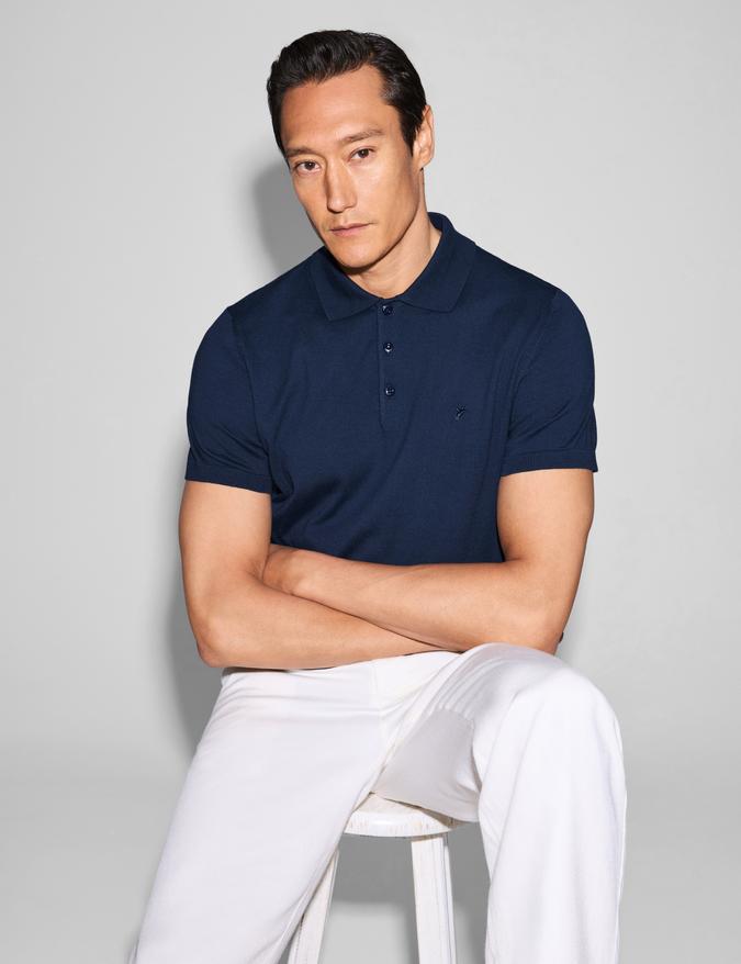 Lacivert Slim Fit Polo Yaka Saf Pamuk Triko T-shirt
