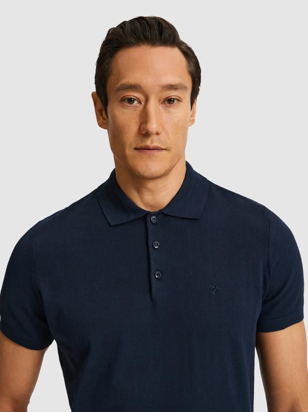 Lacivert Slim Fit Polo Yaka Saf Pamuk Triko T-shirt