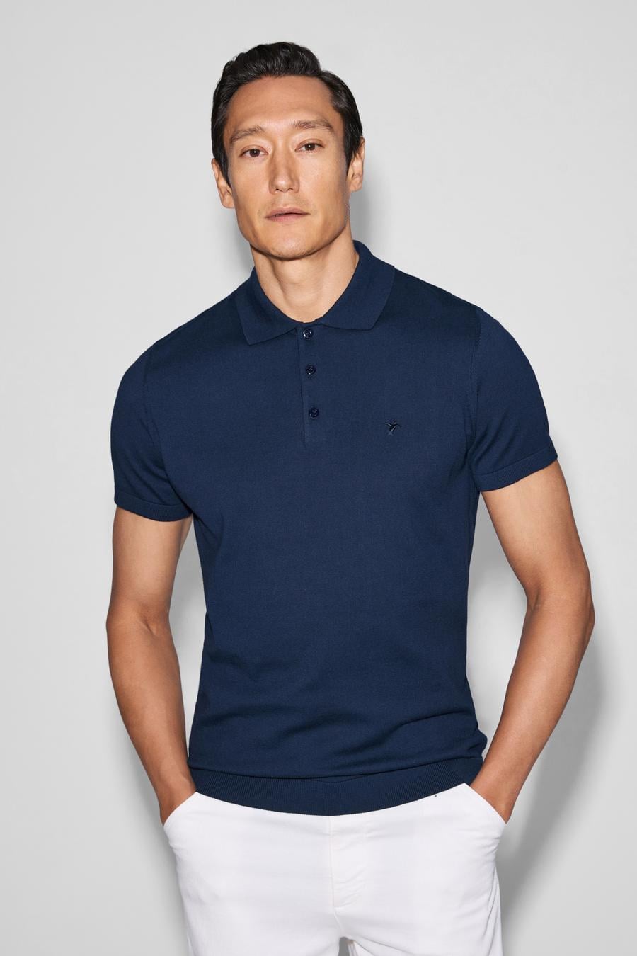Lacivert Slim Fit Polo Yaka Saf Pamuk Triko T-shirt - 50328369001