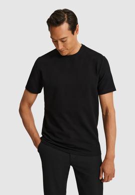 Siyah Regular Fit Pamuk Karışımlı Bisiklet Yaka T-shirt