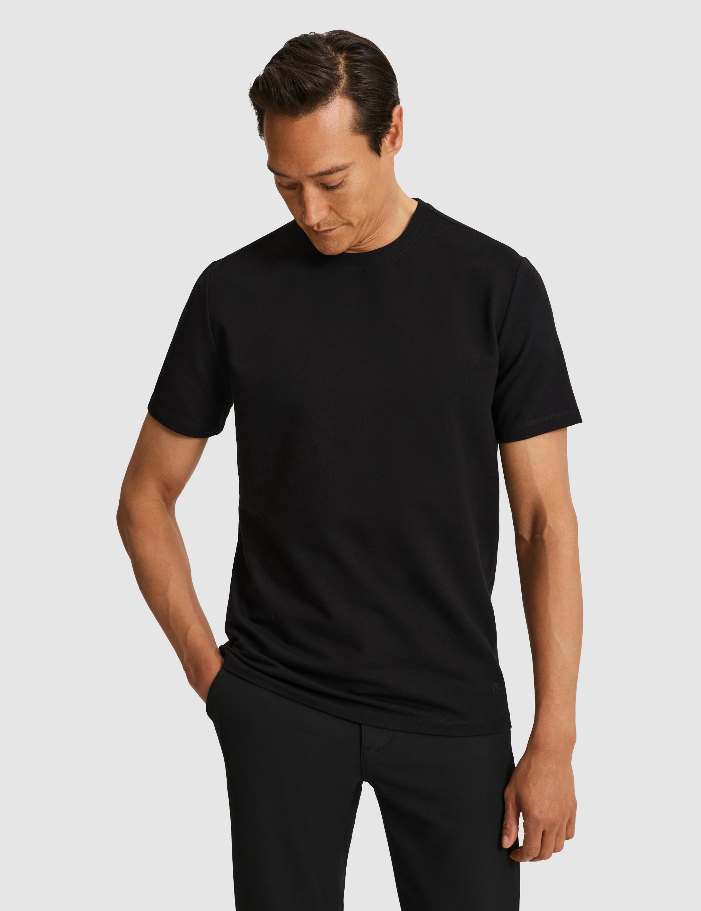 Siyah Regular Fit Pamuk Karışımlı Bisiklet Yaka T-shirt - 50328348034