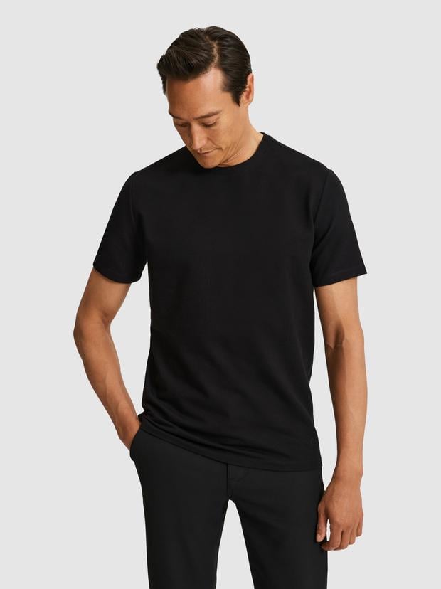 Siyah Regular Fit Pamuk Karışımlı Bisiklet Yaka T-shirt