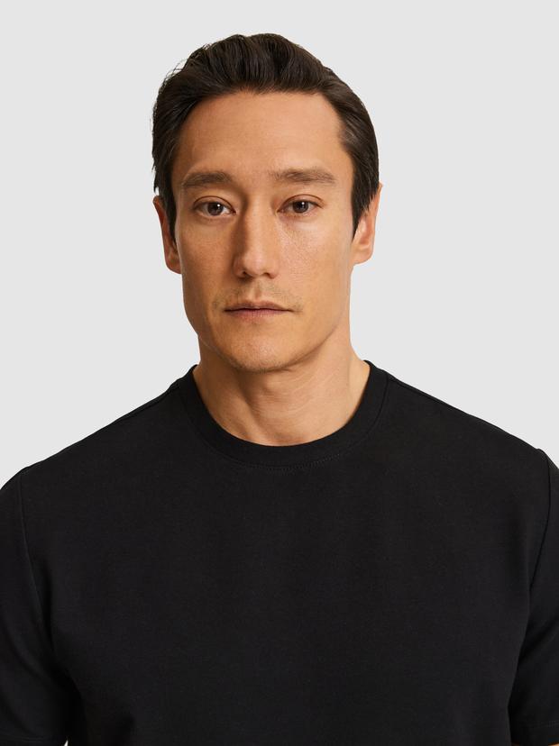 Siyah Regular Fit Pamuk Karışımlı Bisiklet Yaka T-shirt