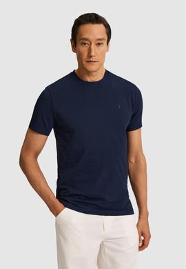 Lacivert Slim Fit Bisiklet Yaka Pamuk Karışımlı Basic T-shirt