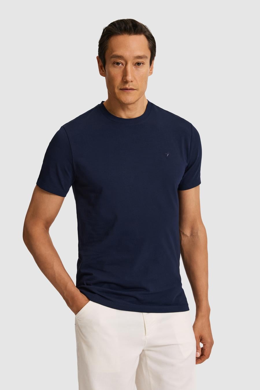 Lacivert Slim Fit Bisiklet Yaka Pamuk Karışımlı Basic T-shirt - 50328373056