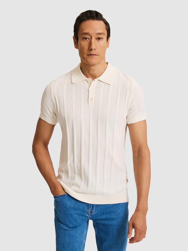 Ekru Slim Fit Pamuk Karışımlı Polo Yaka Triko T-shirt