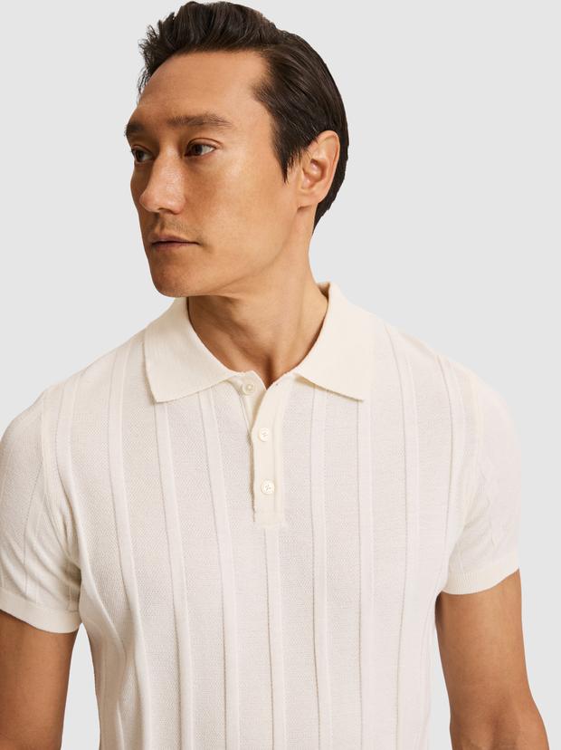 Ekru Slim Fit Pamuk Karışımlı Polo Yaka Triko T-shirt
