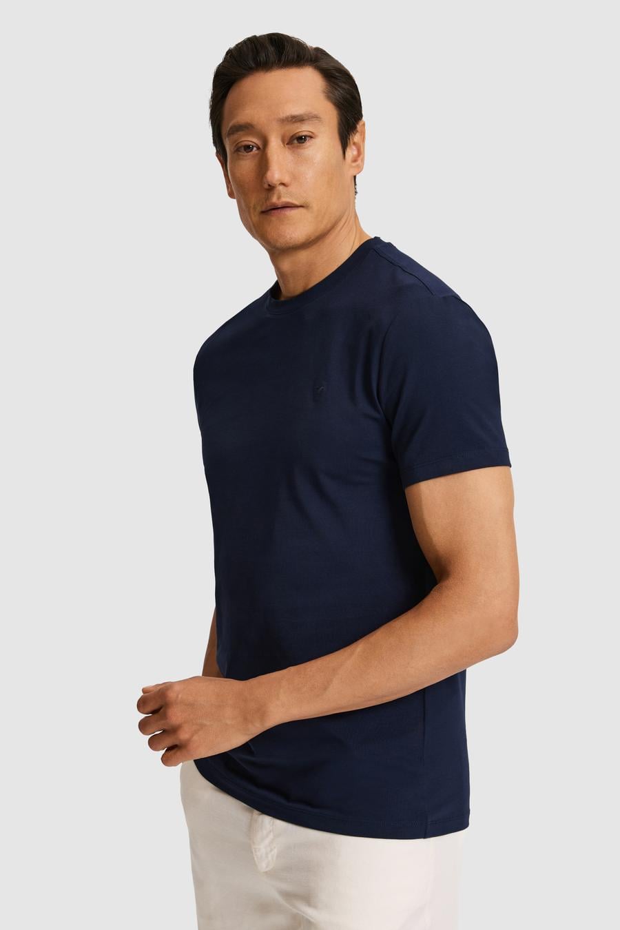 Lacivert Slim Fit Bisiklet Yaka Pamuk Karışımlı Basic T-shirt - 50328373056
