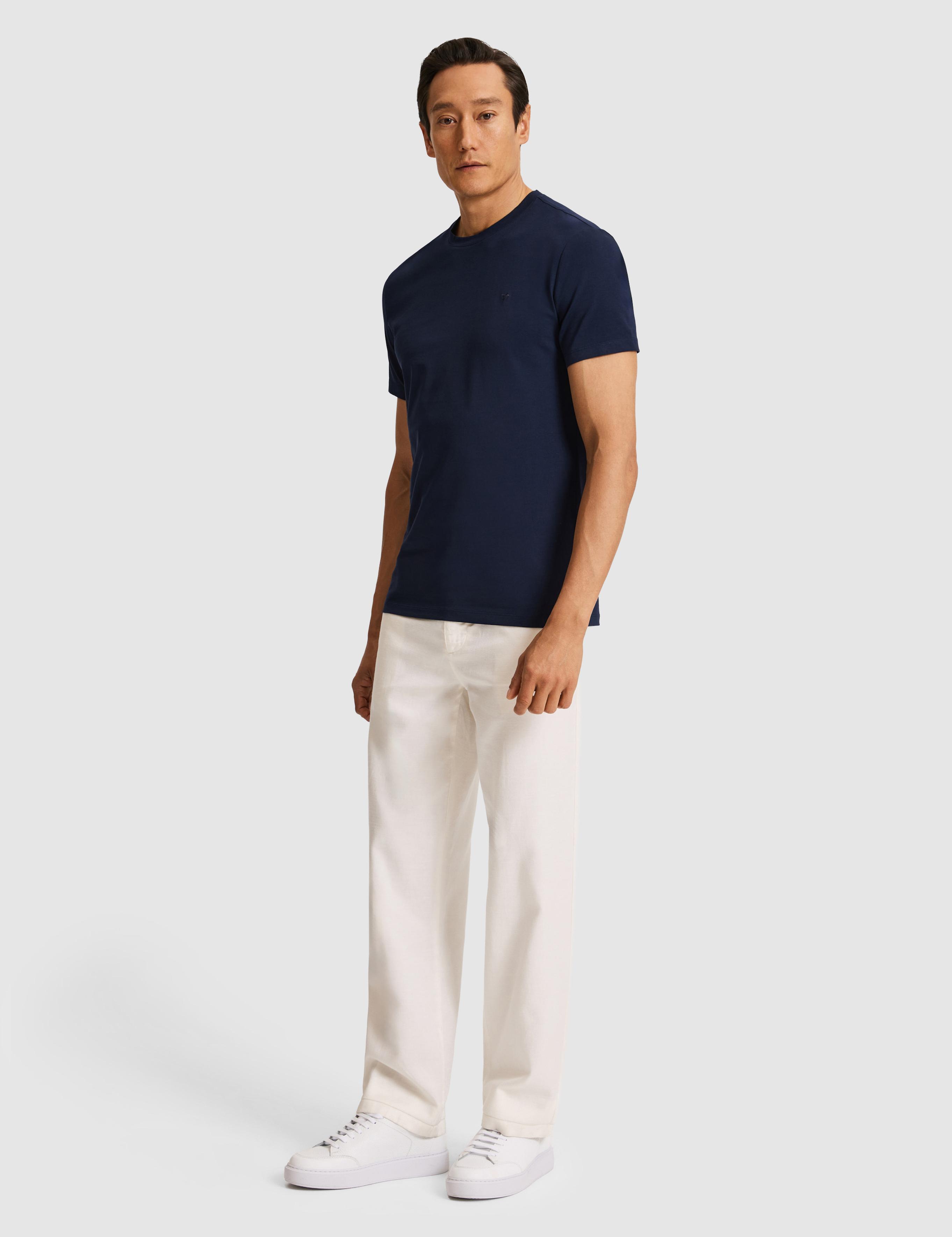 Lacivert Slim Fit Bisiklet Yaka Pamuk Karışımlı Basic T-shirt - 50328373056