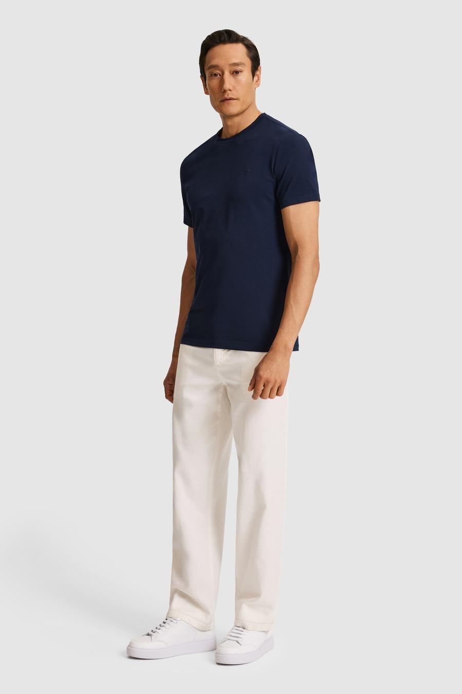 Lacivert Slim Fit Bisiklet Yaka Pamuk Karışımlı Basic T-shirt - 50328373056