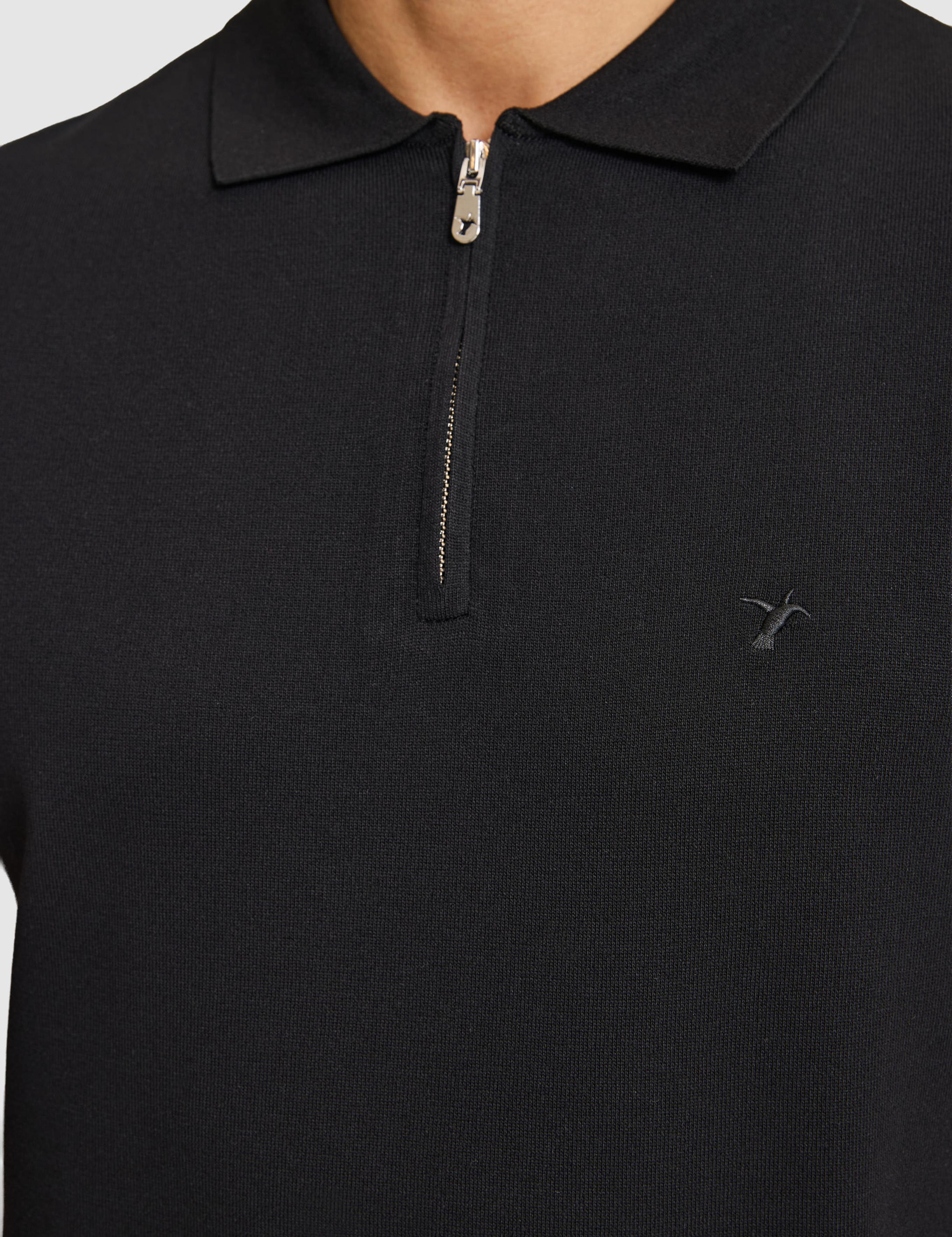 Siyah Slim Fit Fermuarlı Polo Yaka Triko T-shirt - 50328381019