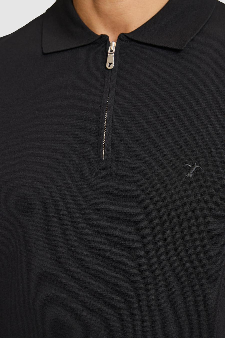 Siyah Slim Fit Fermuarlı Polo Yaka Triko T-shirt - 50328381019
