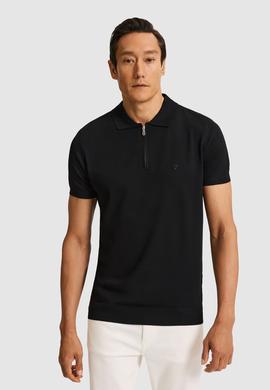 Siyah Slim Fit Fermuarlı Polo Yaka Triko T-shirt