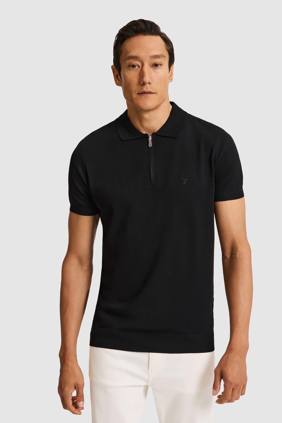 Siyah Slim Fit Fermuarlı Polo Yaka Triko T-shirt - 50328381019