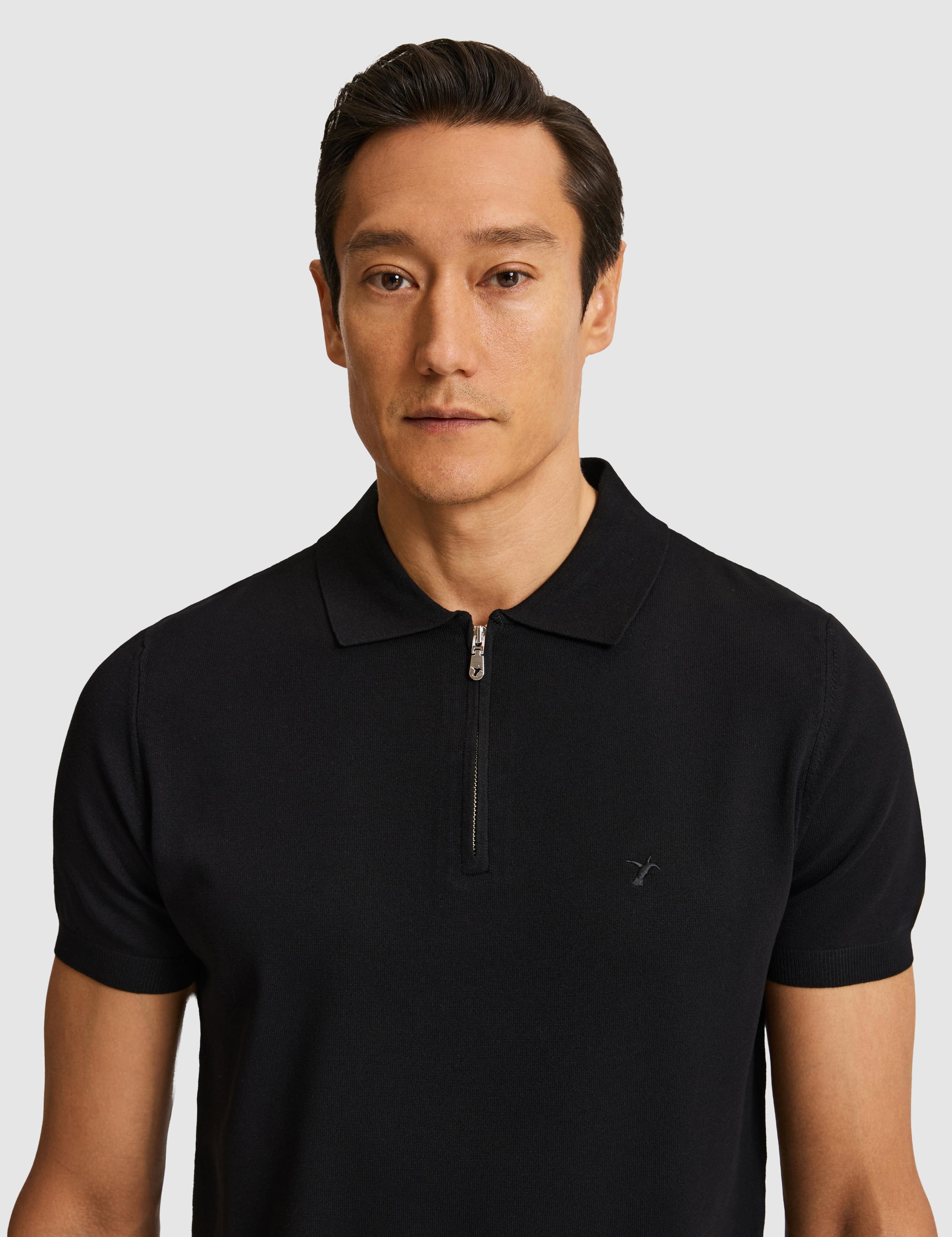 Siyah Slim Fit Fermuarlı Polo Yaka Triko T-shirt - 50328381019