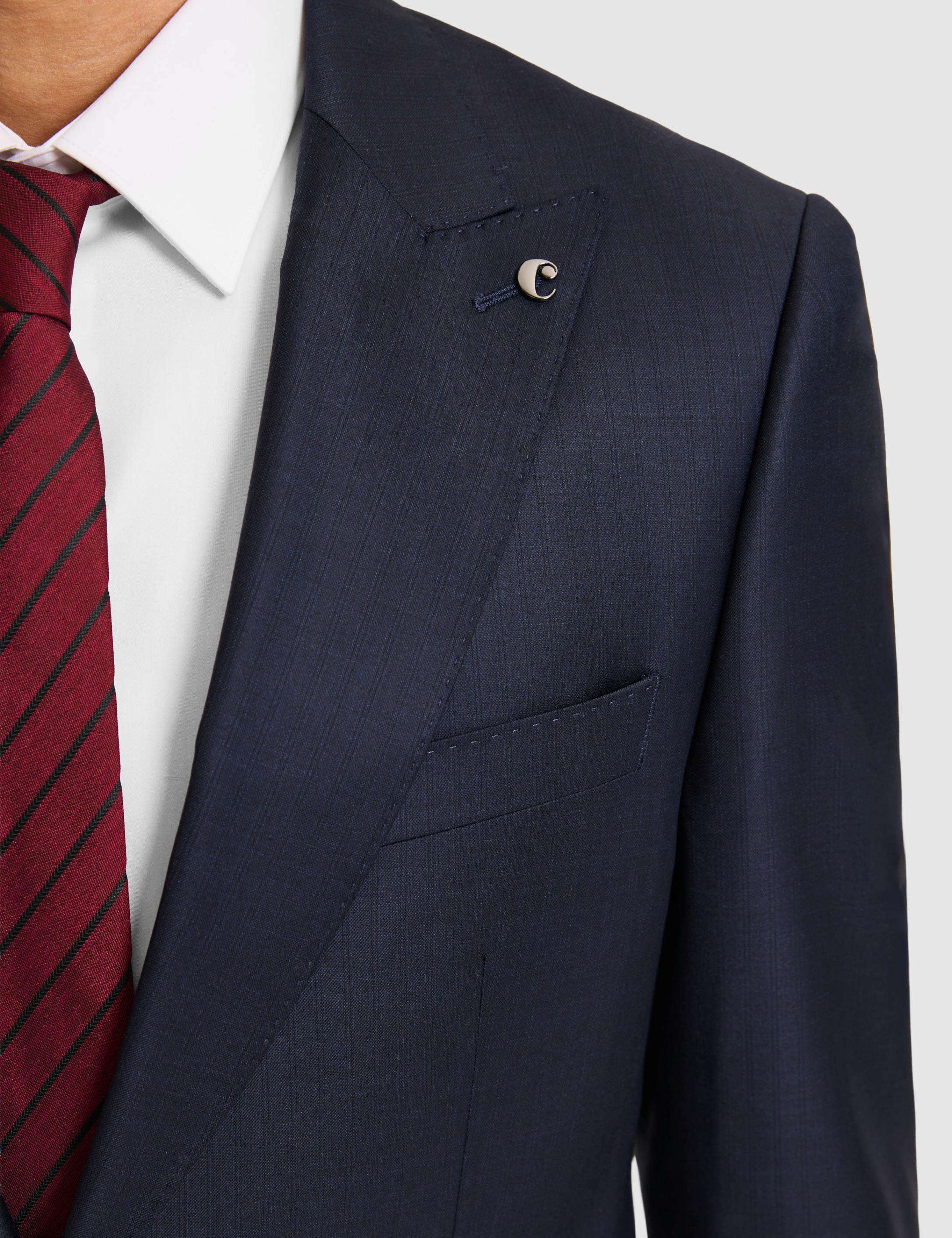 Lacivert Slim Fit Mikro Desen Kırlangıç Yaka Yün İpek Karışımlı Takım Elbise - 50319129011