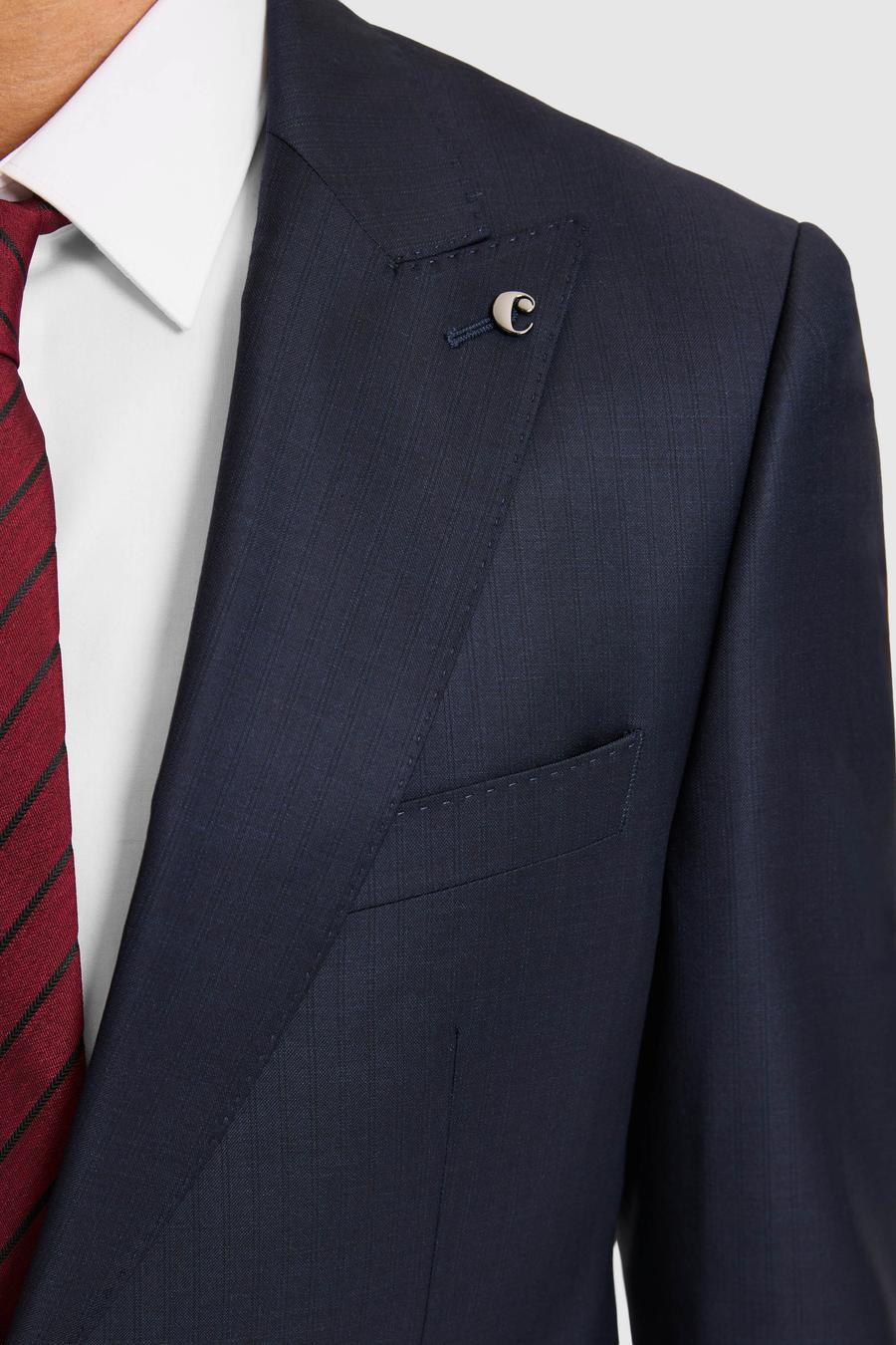 Lacivert Slim Fit Mikro Desen Kırlangıç Yaka Yün İpek Karışımlı Takım Elbise - 50319129011