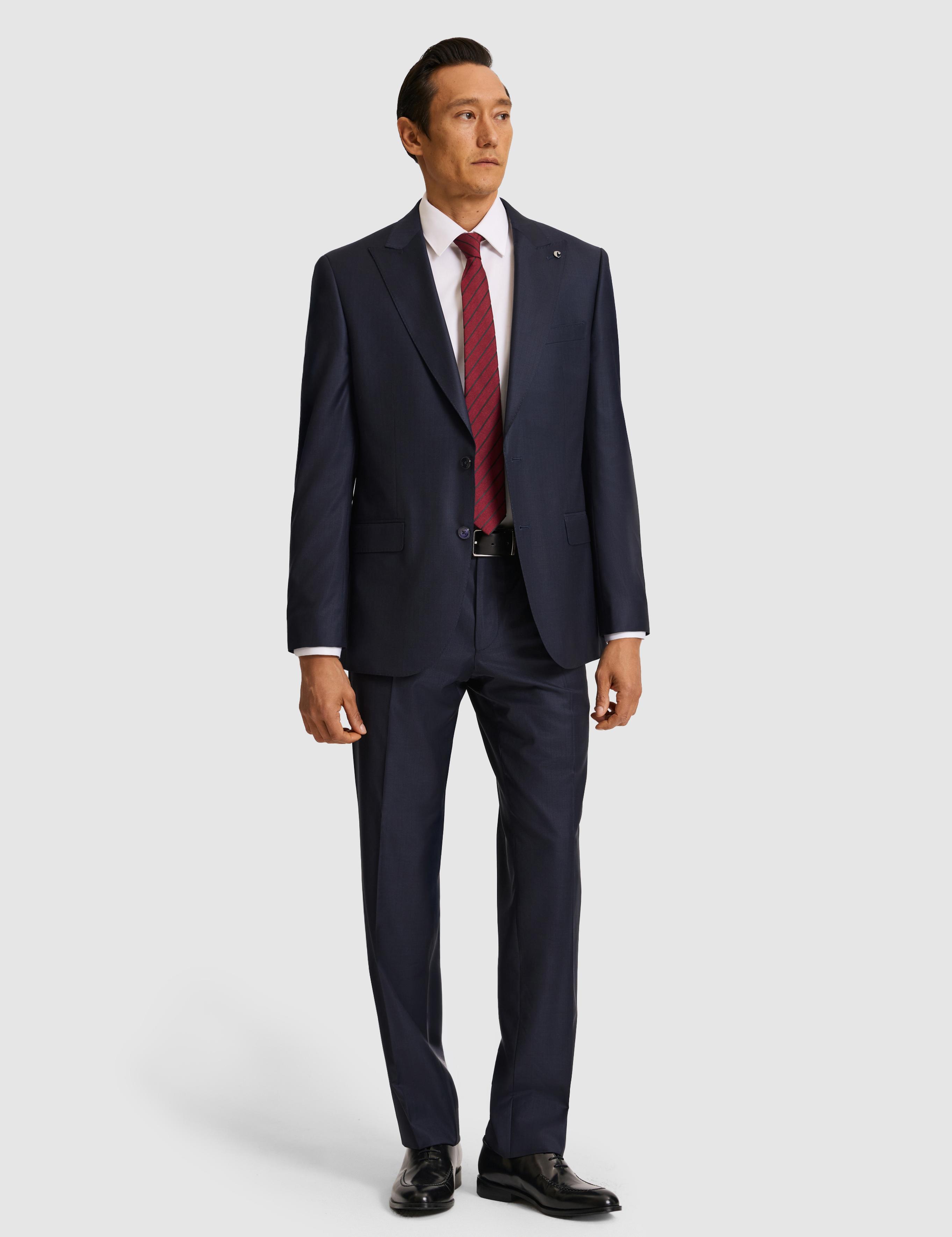 Lacivert Slim Fit Mikro Desen Kırlangıç Yaka Yün İpek Karışımlı Takım Elbise - 50319129011