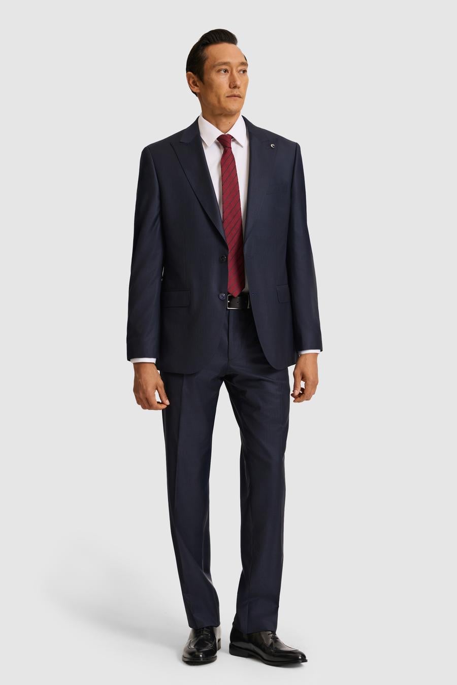 Lacivert Slim Fit Mikro Desen Kırlangıç Yaka Yün İpek Karışımlı Takım Elbise - 50319129011
