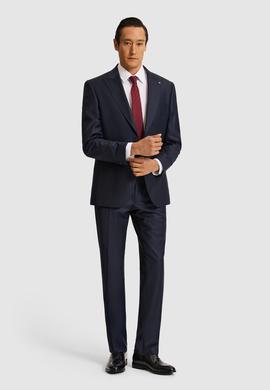 Lacivert Slim Fit Mikro Desen Kırlangıç Yaka Yün İpek Karışımlı Takım Elbise
