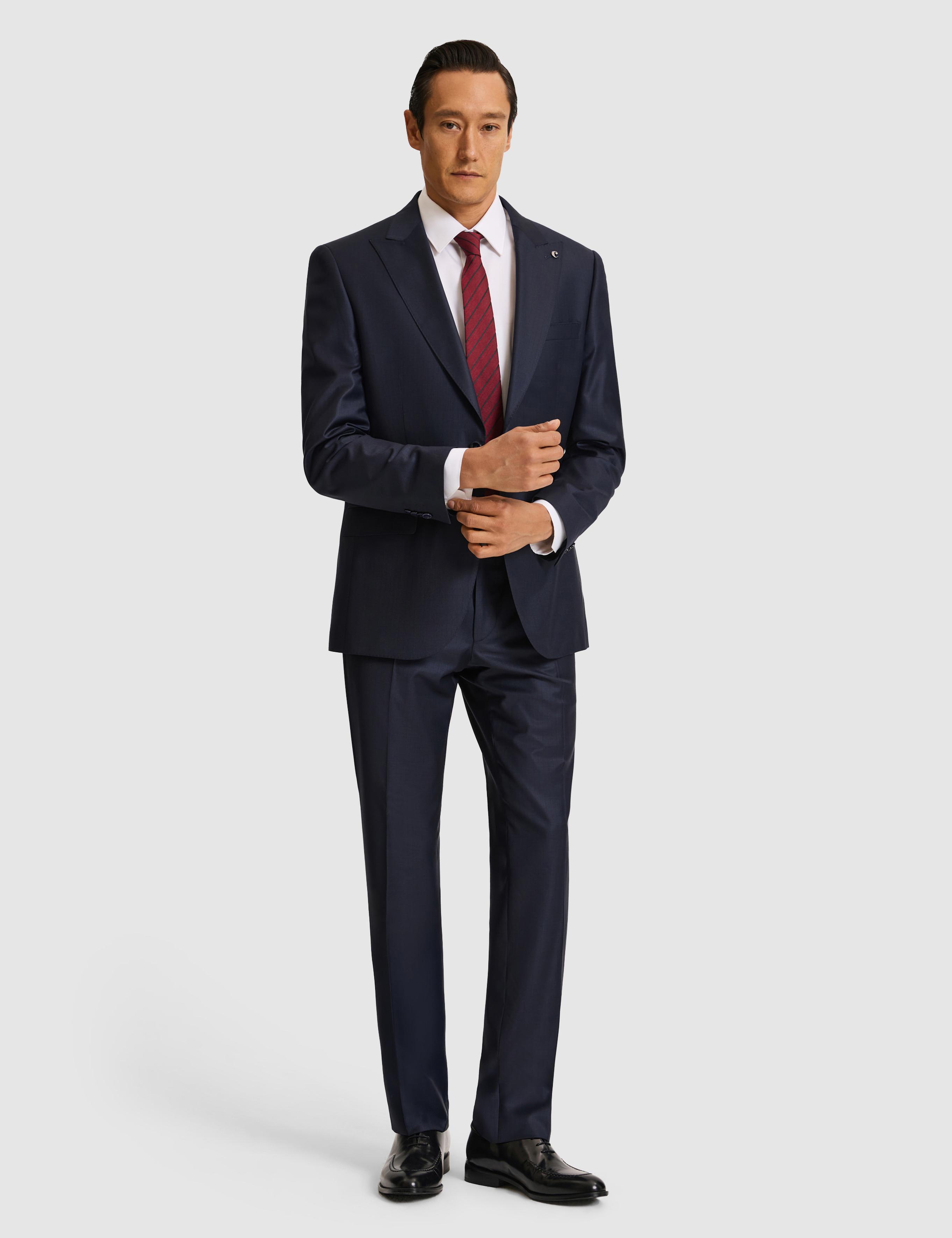 Lacivert Slim Fit Mikro Desen Kırlangıç Yaka Yün İpek Karışımlı Takım Elbise - 50319129011