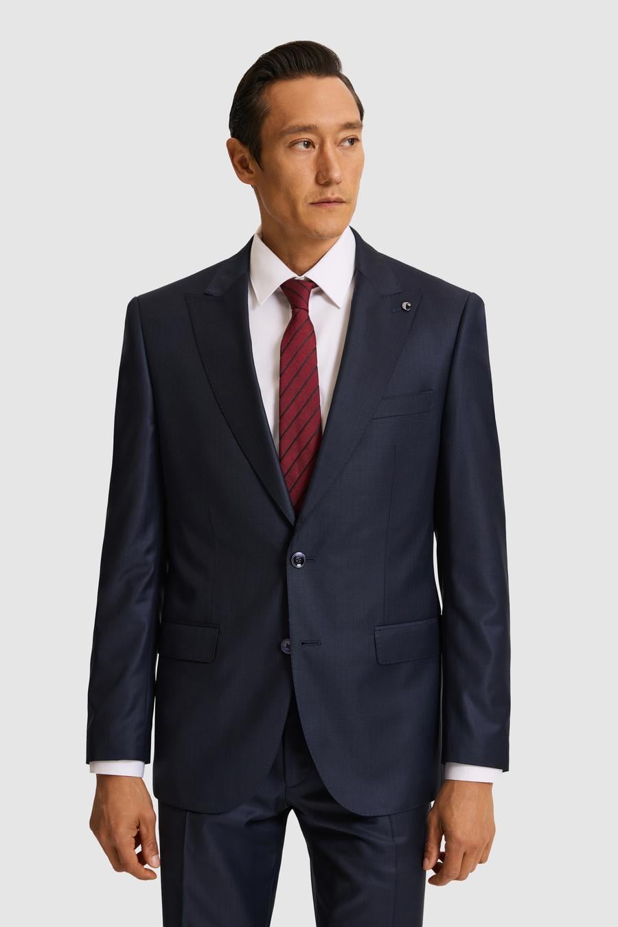 Lacivert Slim Fit Mikro Desen Kırlangıç Yaka Yün İpek Karışımlı Takım Elbise - 50319129011