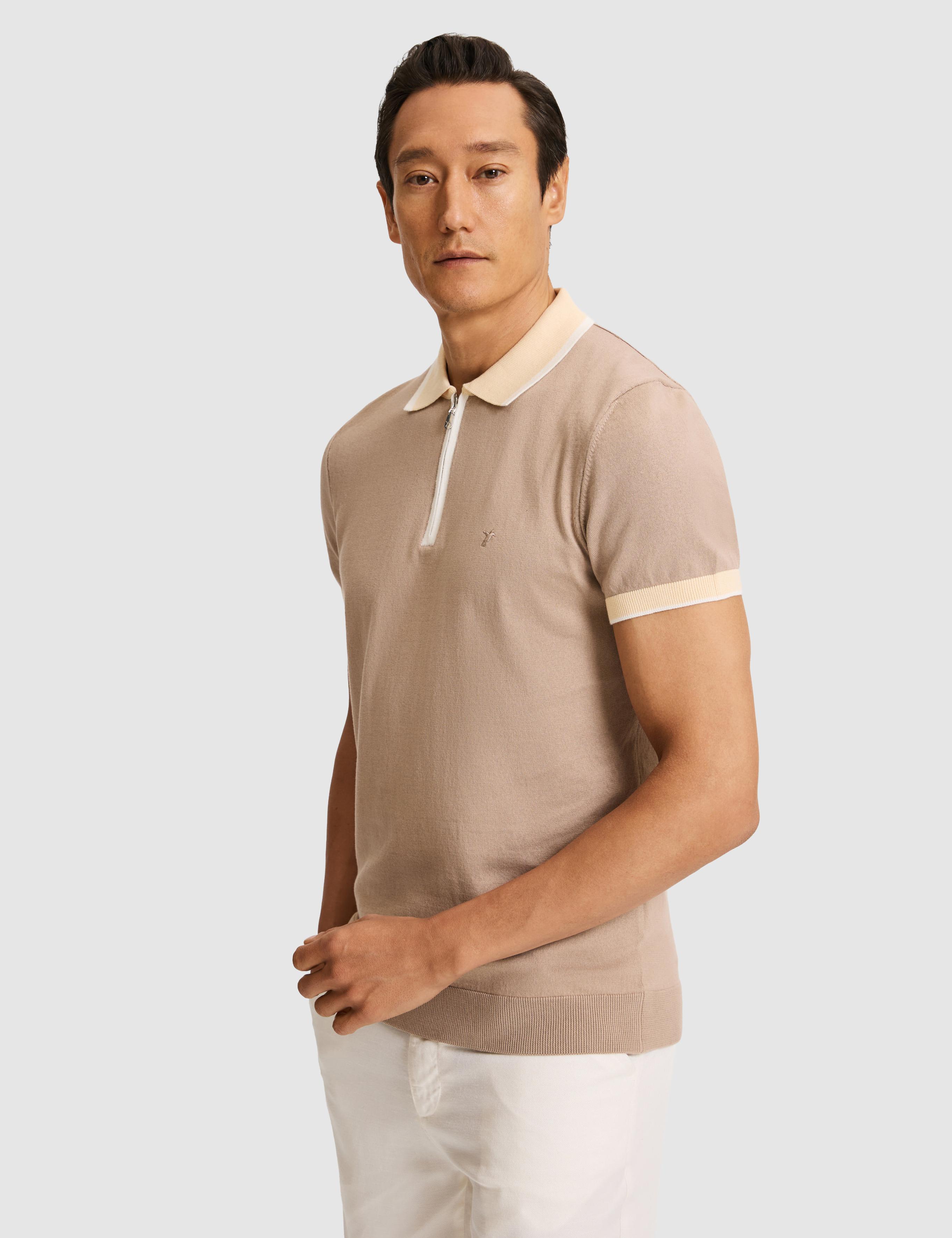 Vizon Slim Fit Fermuarlı Polo Yaka Saf Pamuk Triko T-shirt - 50321116020