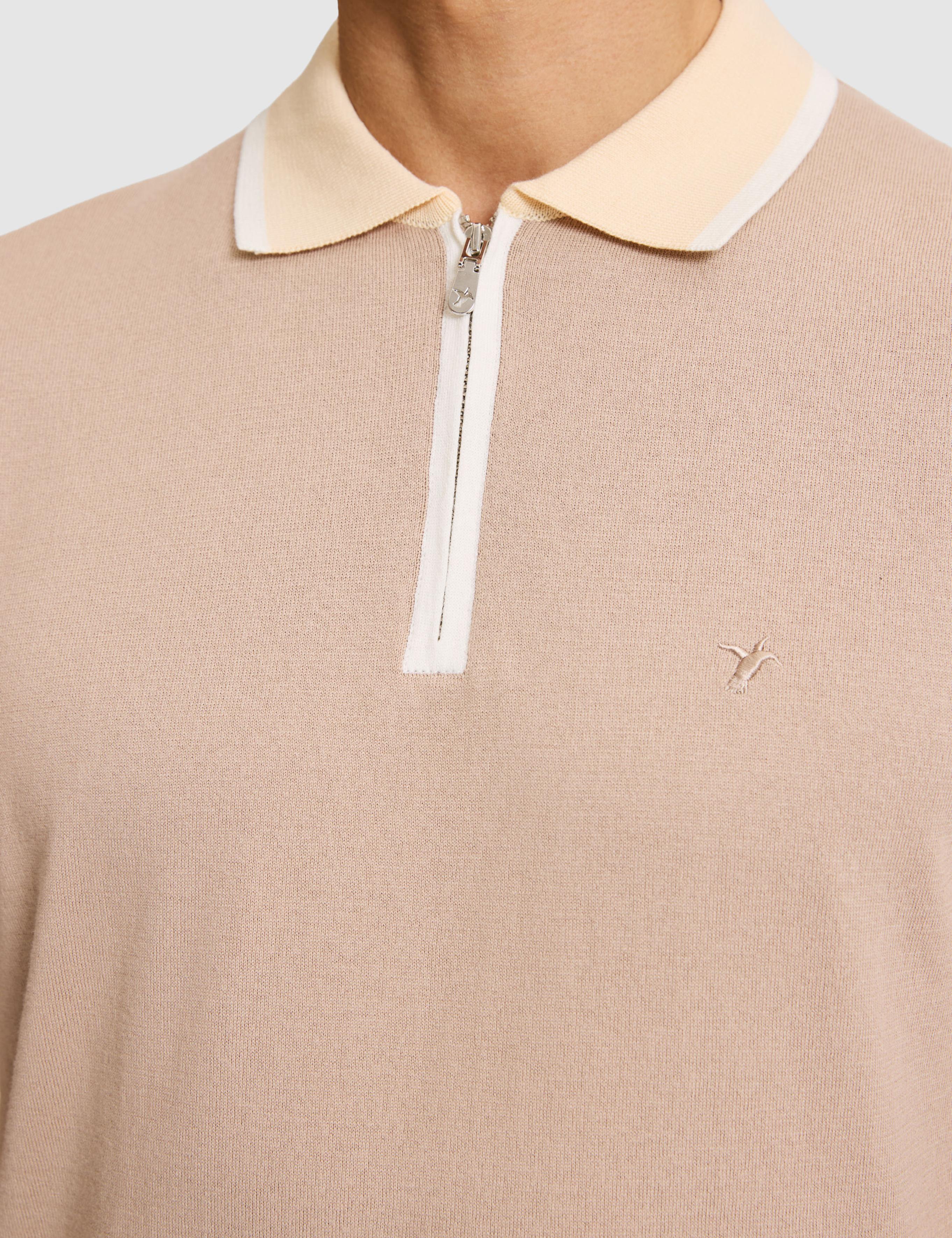 Vizon Slim Fit Fermuarlı Polo Yaka Saf Pamuk Triko T-shirt - 50321116020
