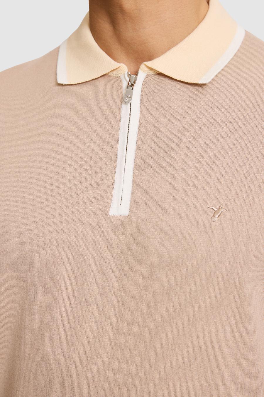 Vizon Slim Fit Fermuarlı Polo Yaka Saf Pamuk Triko T-shirt - 50321116020