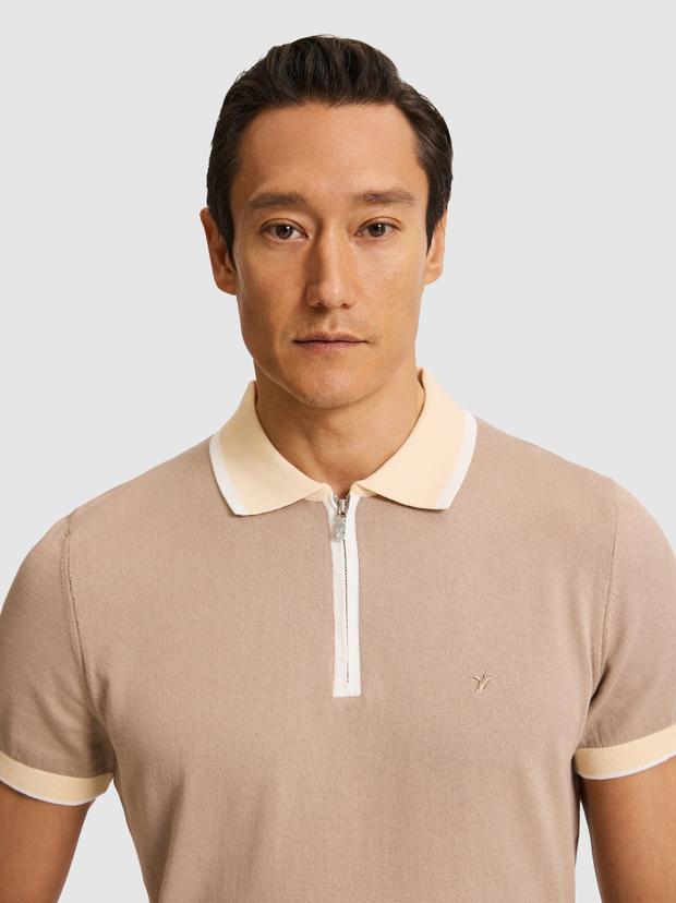 Vizon Slim Fit Fermuarlı Polo Yaka Saf Pamuk Triko T-shirt