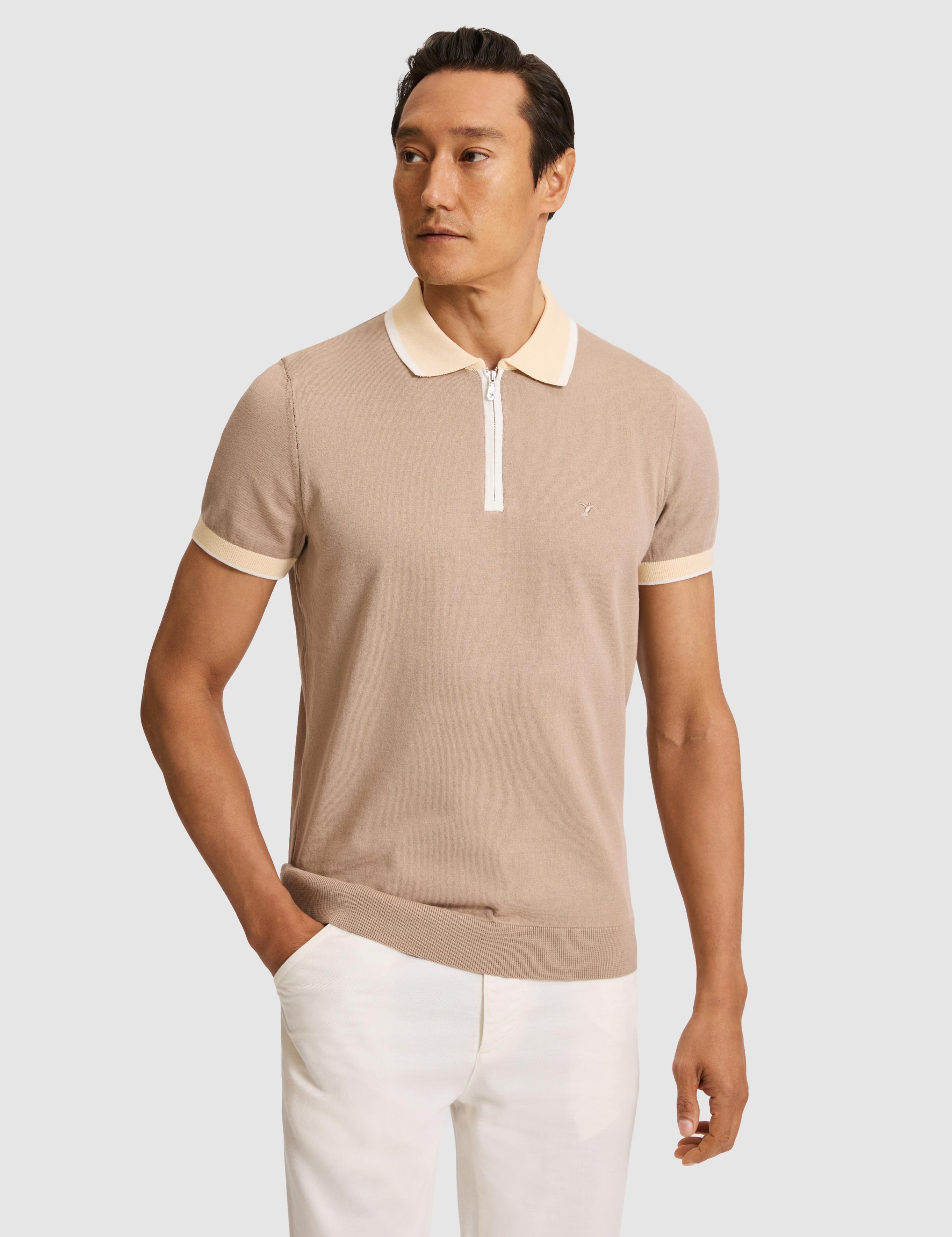 Vizon Slim Fit Fermuarlı Polo Yaka Saf Pamuk Triko T-shirt - 50321116020