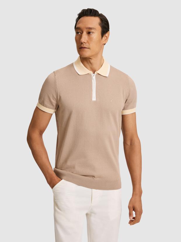 Vizon Slim Fit Fermuarlı Polo Yaka Saf Pamuk Triko T-shirt